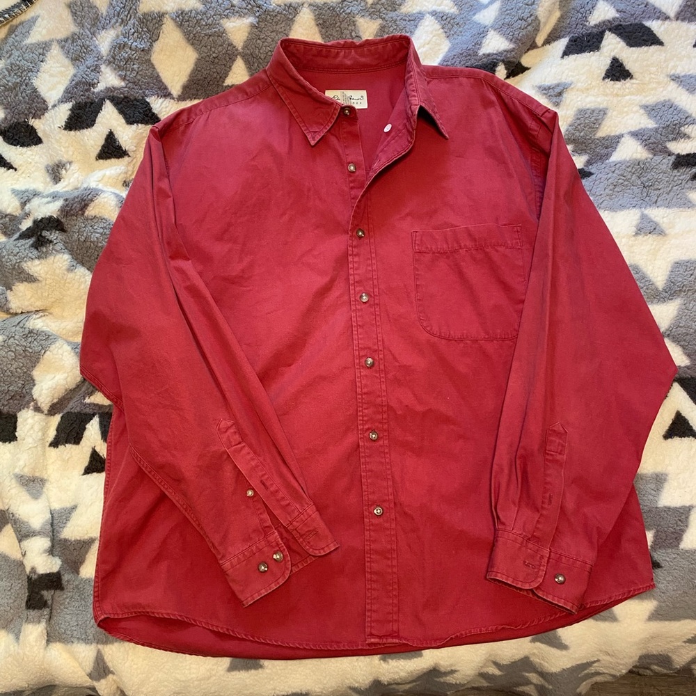 Eddie Bauer Mens XXL Red Long‎ Sleeve Button Down Cotton Shirt